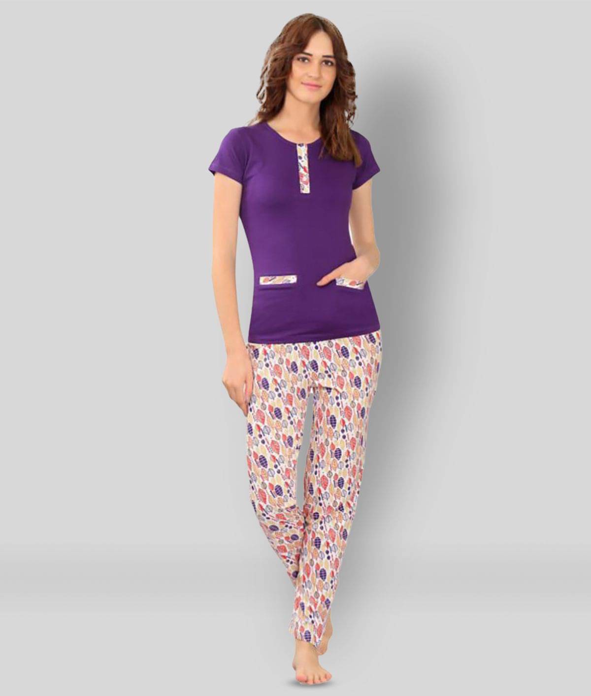     			Zebu - Purple Cotton Women's Nightwear Nightsuit Sets