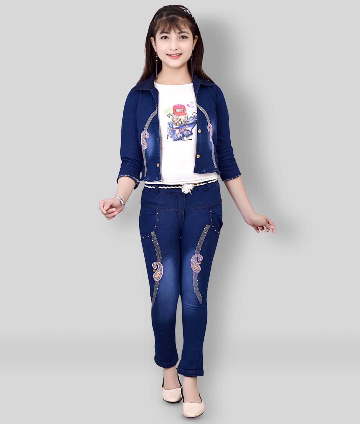 Arshia Fashions Pack of 1 Girls Denim T-shirt With Jeans ( Blue )