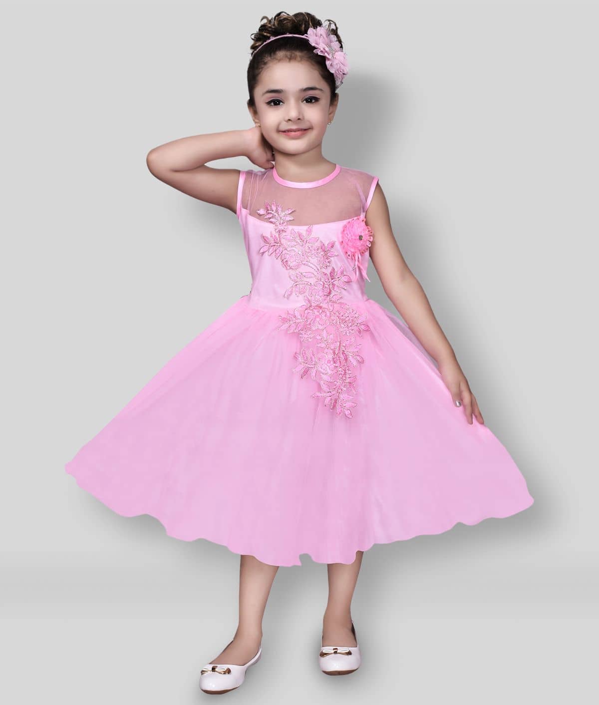 Arshia Fashions Net Frock For Girls ( Pack of 1 , Sky Blue )