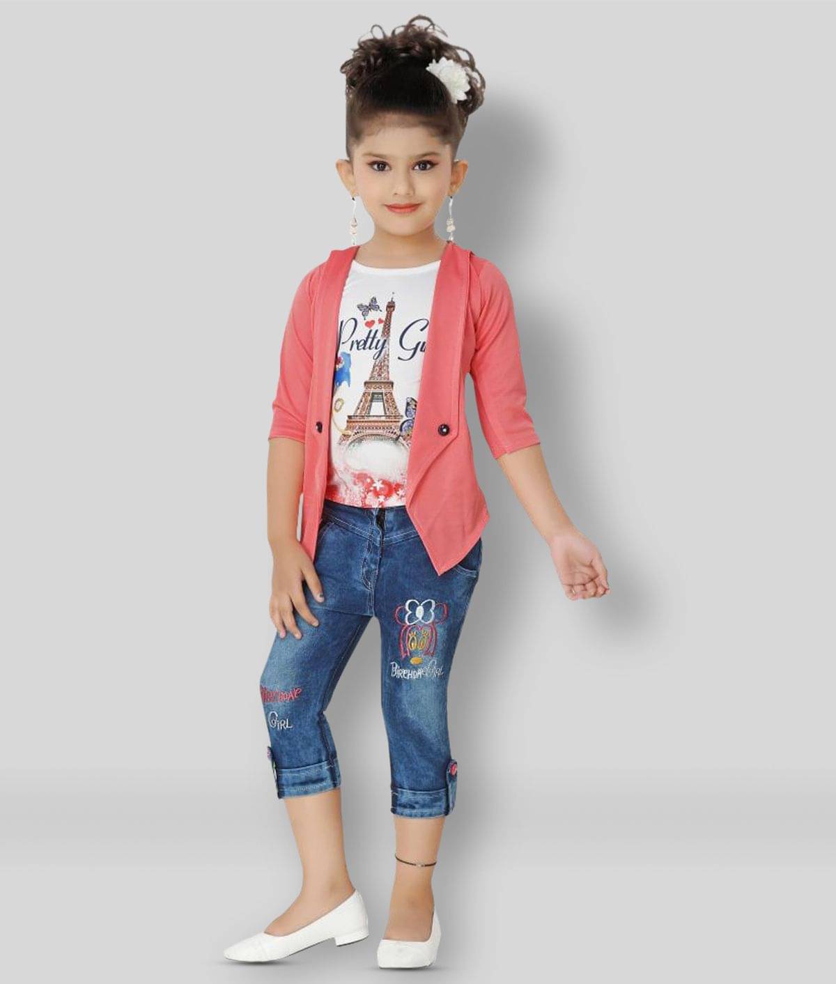     			Arshia Fashions Pack of 1 Girls Denim Top With Capris ( Red )