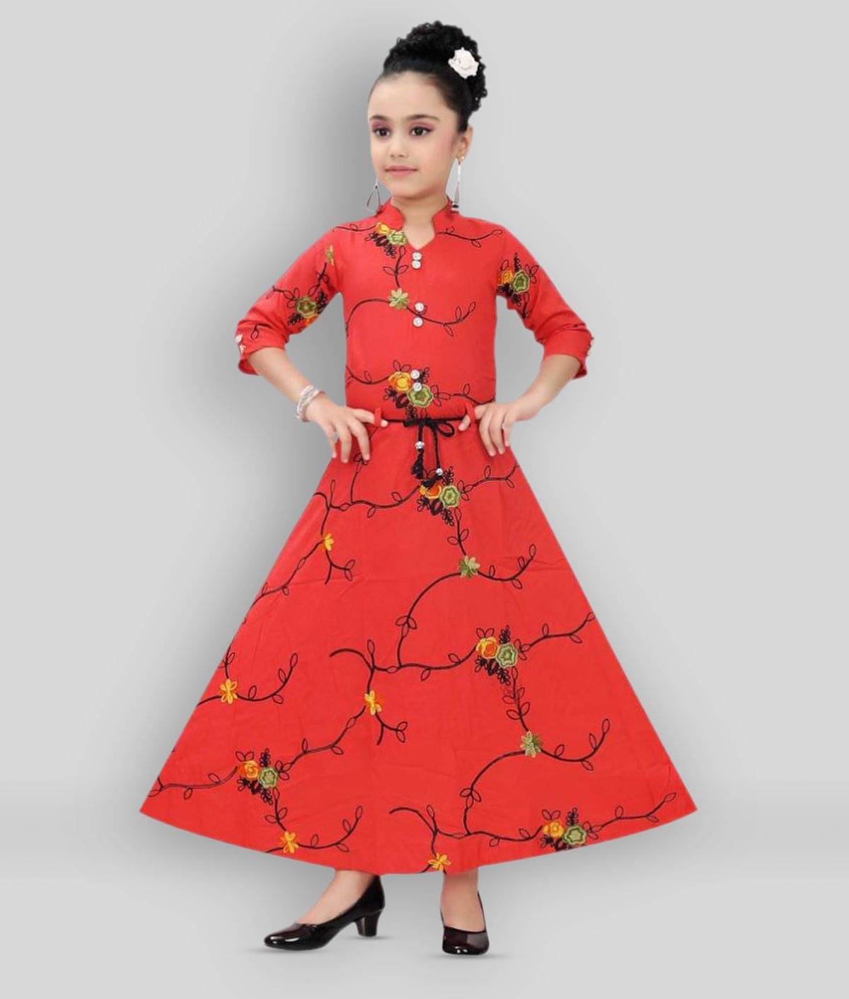     			Arshia Fashions Cotton Blend A-line Dress For Girls ( Pack of 1 , Red )