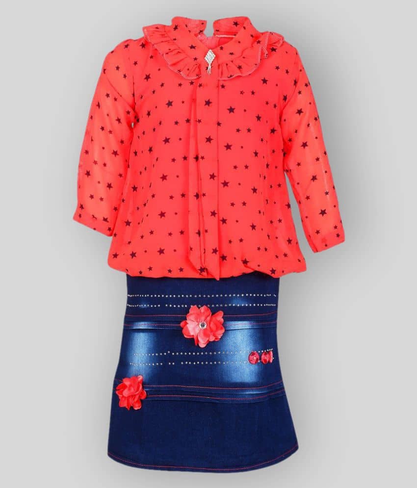 Arshia Fashions Denim A-line Dress For Girls ( Pack of 1 , Red )
