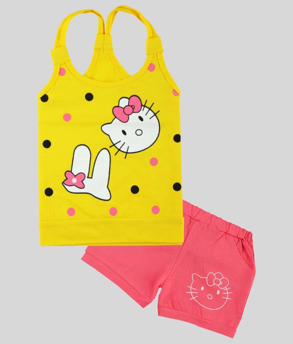 CATCUB - Yellow Cotton Girls Top With Shorts ( Pack of 1 )