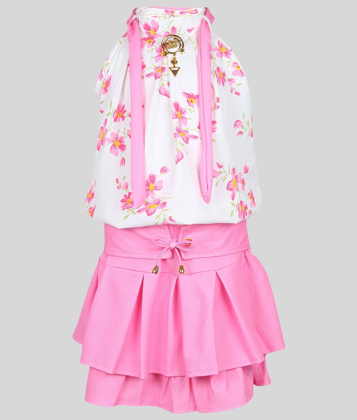 Cherry Tree Pack of 1 Girls Cotton Blend Top With Skirt ( Pink )