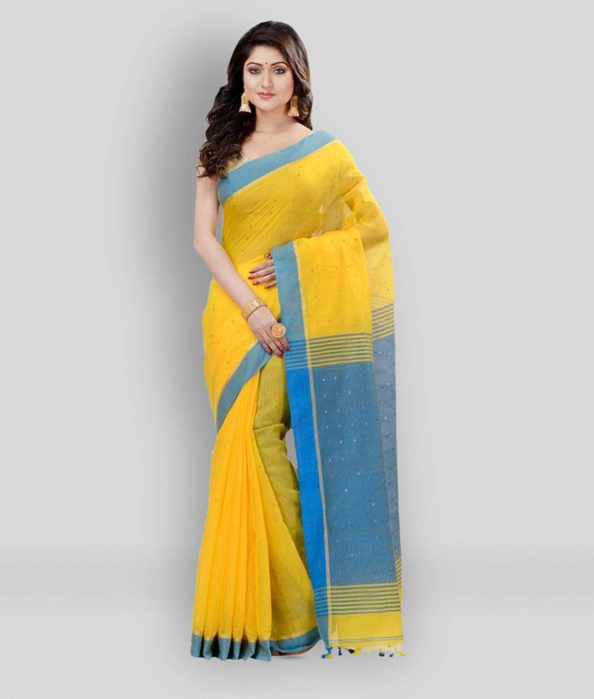 Desh Bidesh Cotton Blend Printed Saree With Unstitched Blouse Piece ( Yellow ) Desh Bidesh Cotton Blend Printed Saree With Unstitched Blouse Piece ( Yellow )