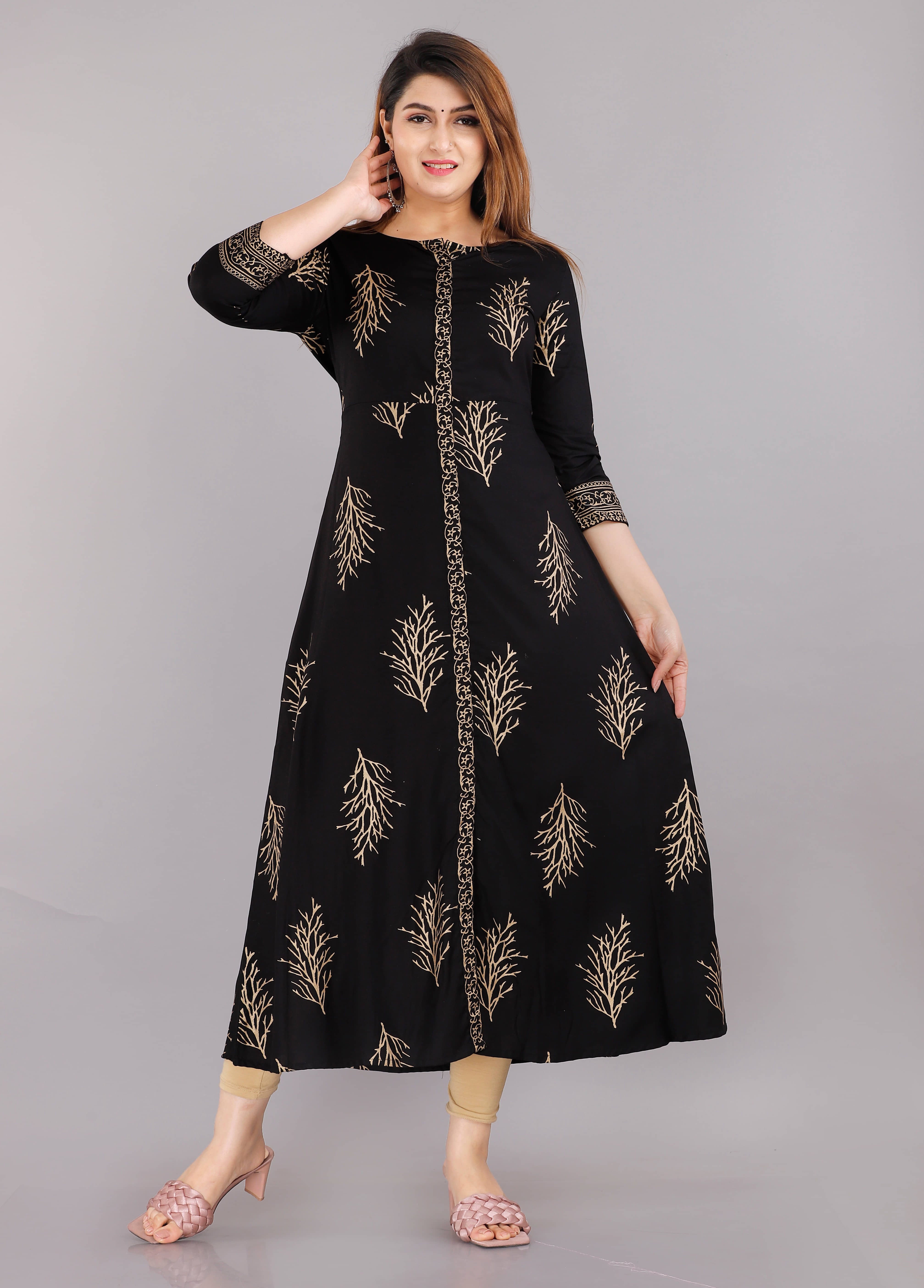 EXPORTHOUSE - Black Rayon Women's Flared Kurti ( Pack of 1 ) - Kurtis, Tunics | Buy online on ZillyBuy
