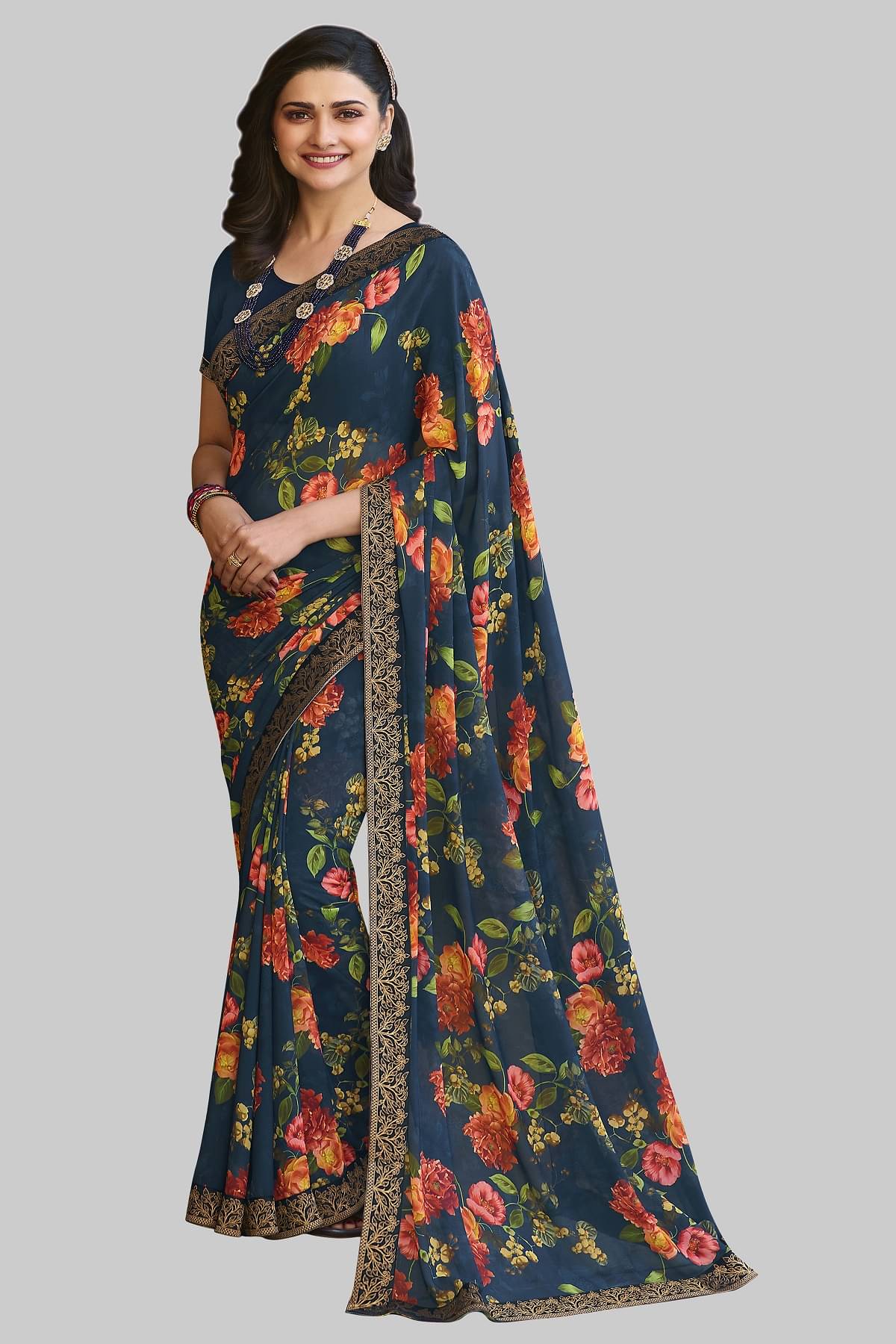 Gazal Fashions Chiffon Printed Saree With Unstitched Blouse Piece ( Blue ) Gazal Fashions Chiffon Printed Saree With Unstitched Blouse Piece ( Blue )