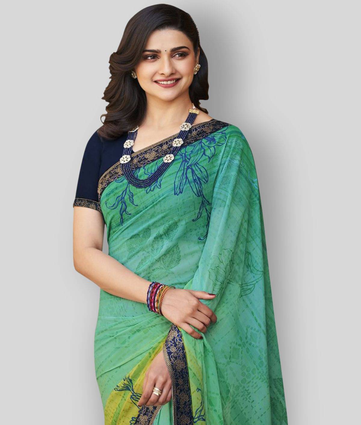 Gazal Fashions Chiffon Printed Saree With Unstitched Blouse Piece ( Green )     			Gazal Fashions Chiffon Printed Saree With Unstitched Blouse Piece ( Green )