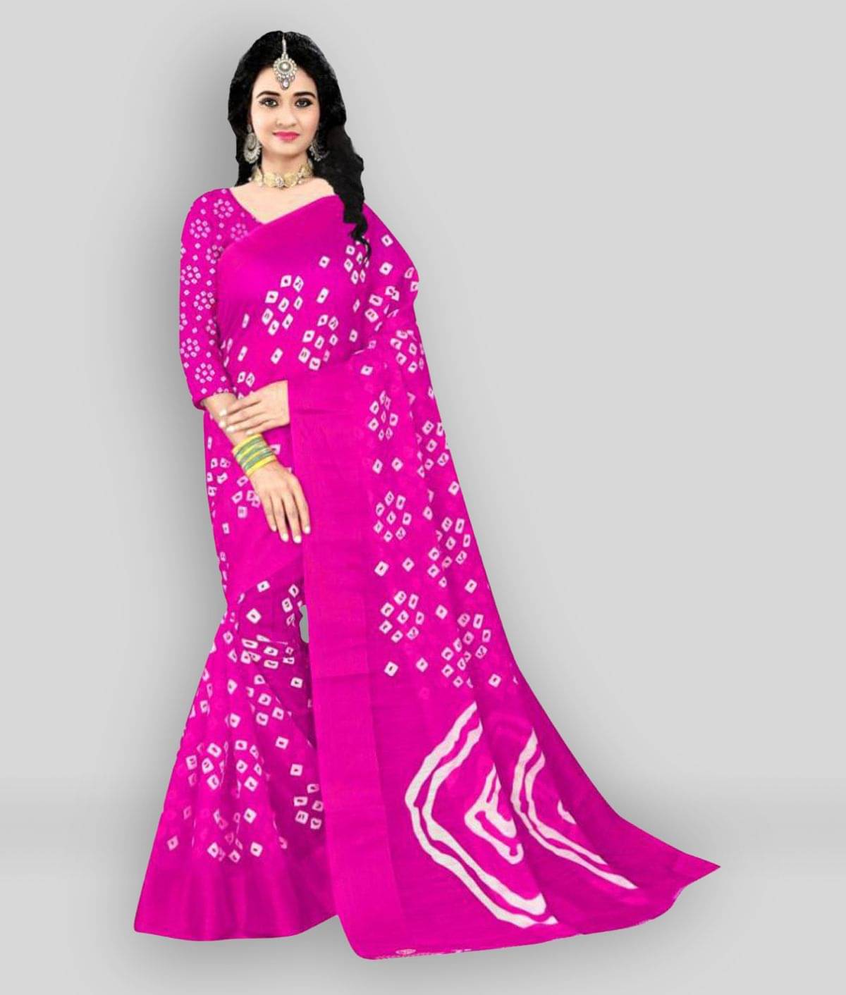     			Grubstaker Linen Printed Saree With Unstitched Blouse Piece ( Pink )