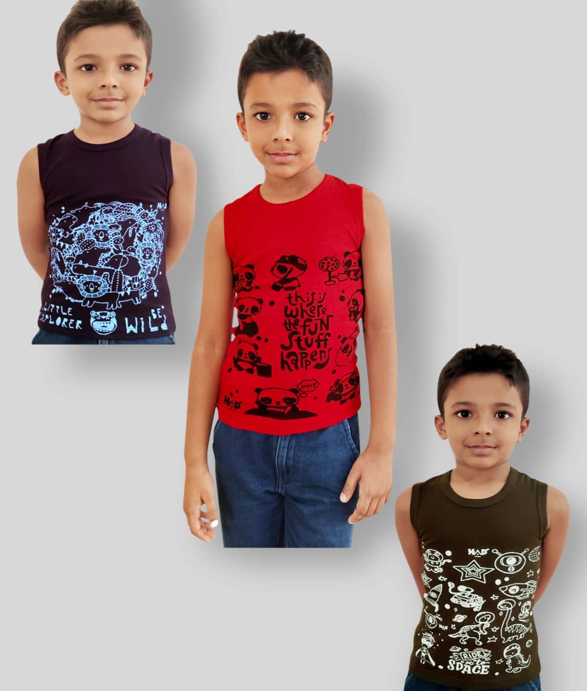 HAP Pack of 3 Boys 100% Cotton ( Multi Color ) - Nightwear & Loungewear | Buy online on ZillyBuy