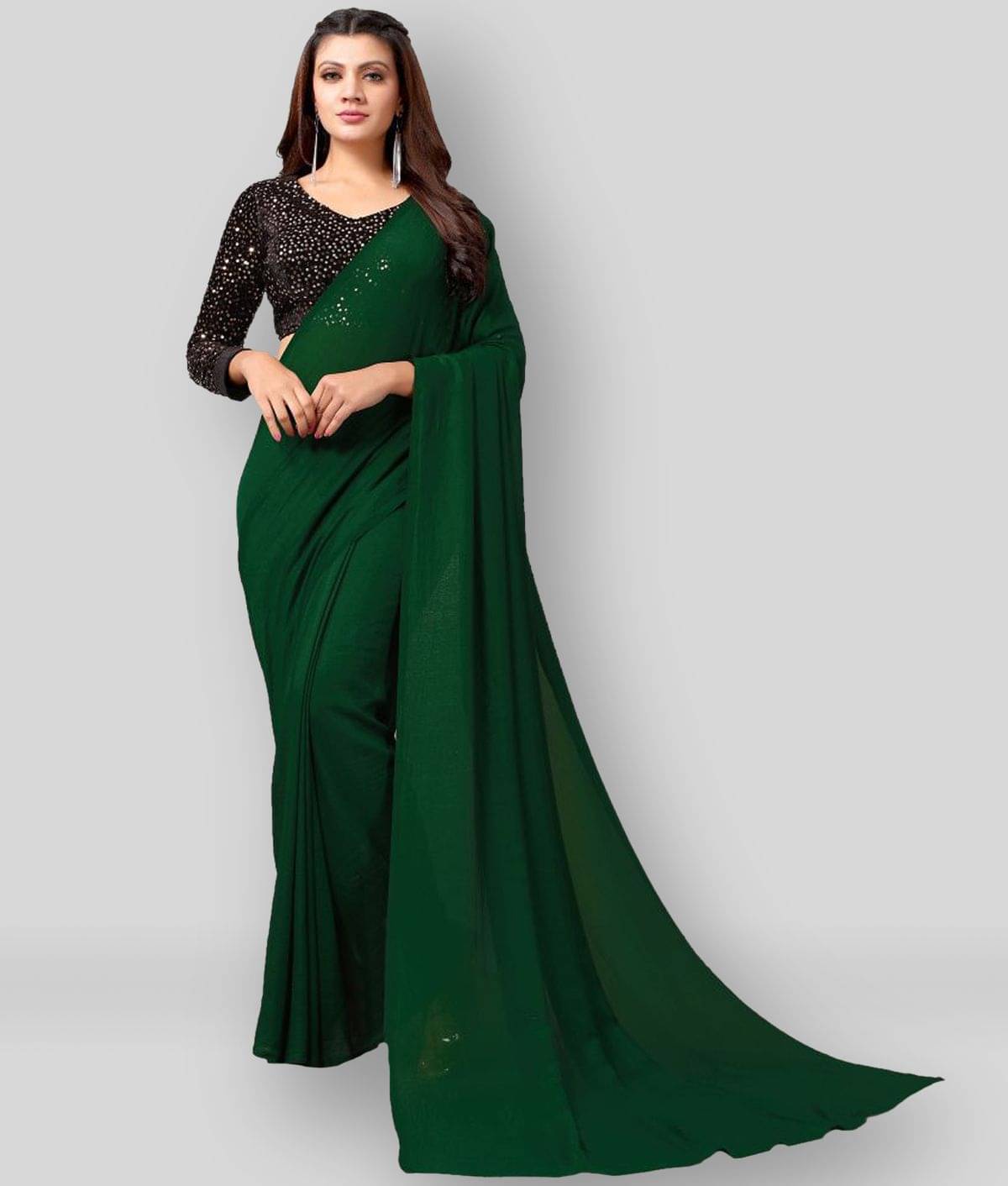     			Hritika Silk Blend Embroidered Saree With Unstitched Blouse Piece ( Green )