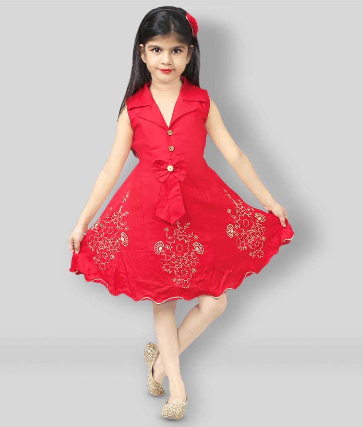 JCT DRESSES Cotton Blend A-line Dress For Girls ( Pack of 1 , Red )     			JCT DRESSES Cotton Blend A-line Dress For Girls ( Pack of 1 , Red )