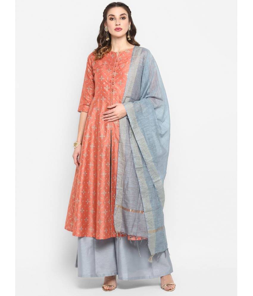 Janasya - Peach A-line Silk Women's Stitched Salwar Suit ( Pack of 1 ) Janasya - Peach A-line Silk Women's Stitched Salwar Suit ( Pack of 1 )
