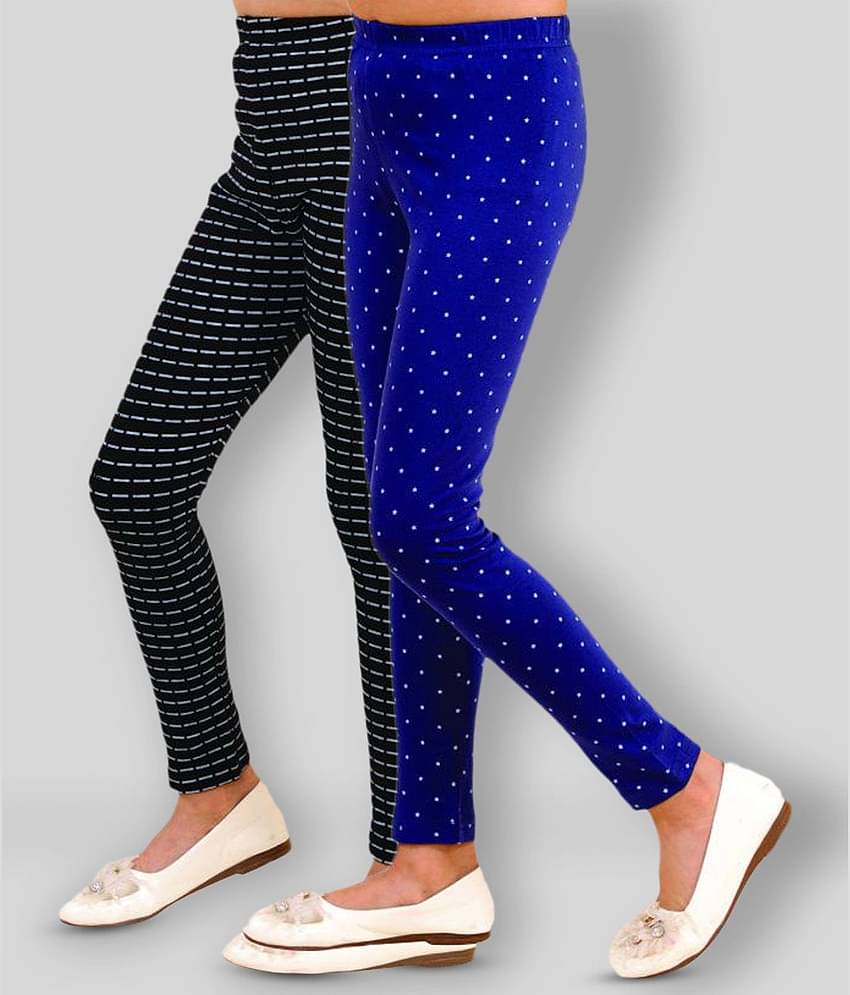 Kids Cave Pack of 2 Girls Cotton Blend Leggings ( Black )