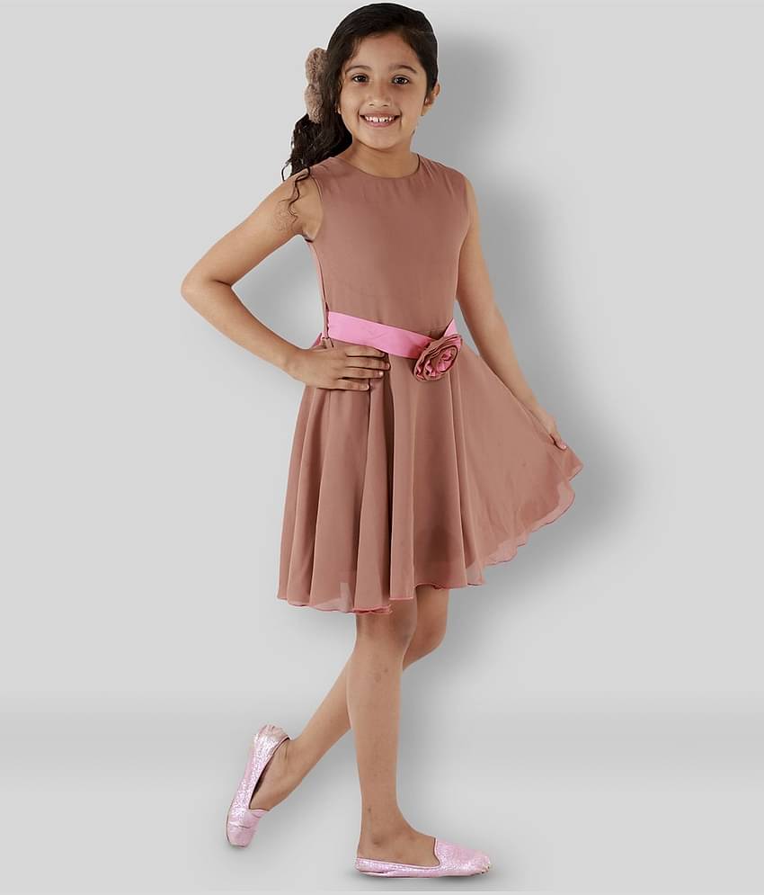 Kids Cave Crepe A-line Dress For Girls ( Pack of 1 , Metallic Gold )