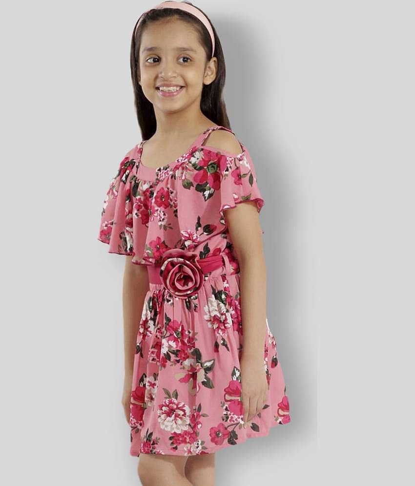 Kids Cave Crepe A-line Dress For Girls ( Pack of 1 , Pink )