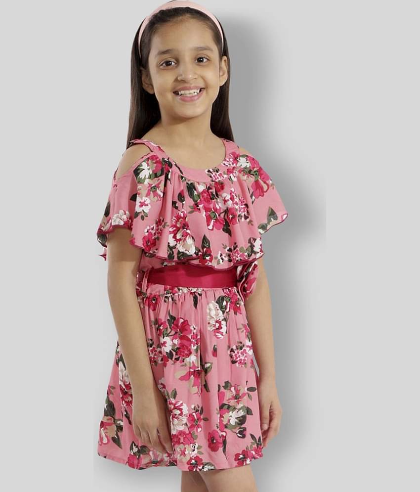 Kids Cave Crepe A-line Dress For Girls ( Pack of 1 , Pink )
