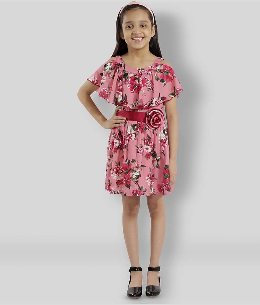 Kids Cave Crepe A-line Dress For Girls ( Pack of 1 , Pink )