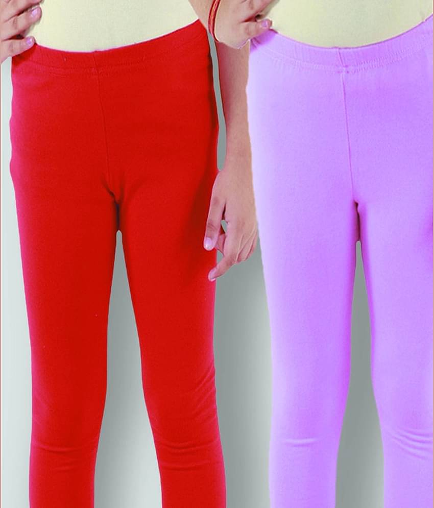 Kids Cave Pack of 2 Girls Cotton Blend Leggings ( Red )