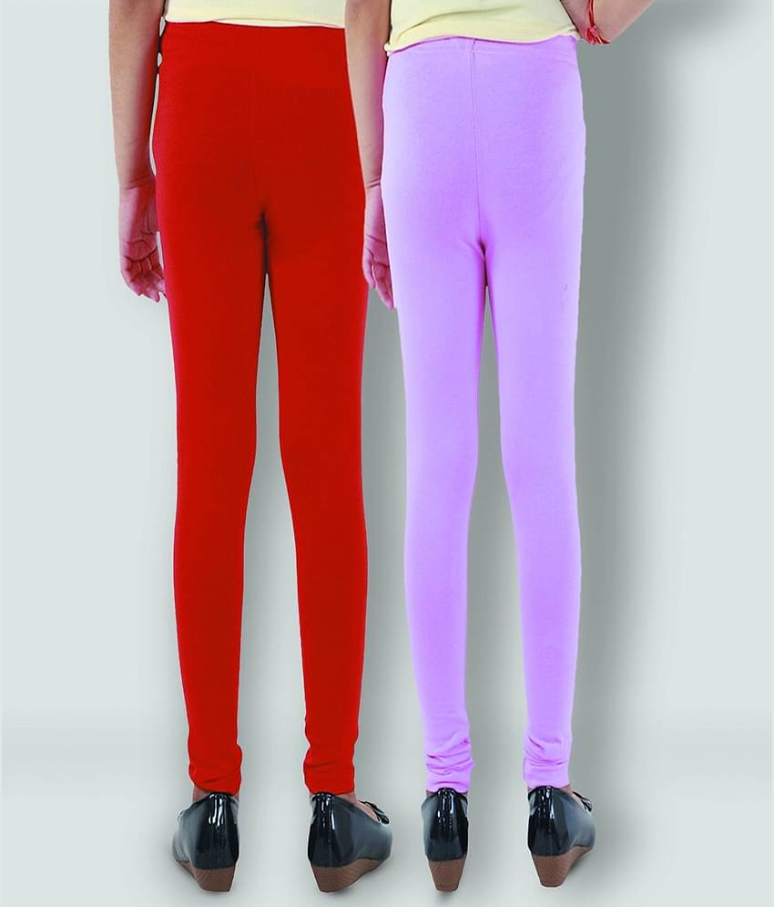 Kids Cave Pack of 2 Girls Cotton Blend Leggings ( Red )
