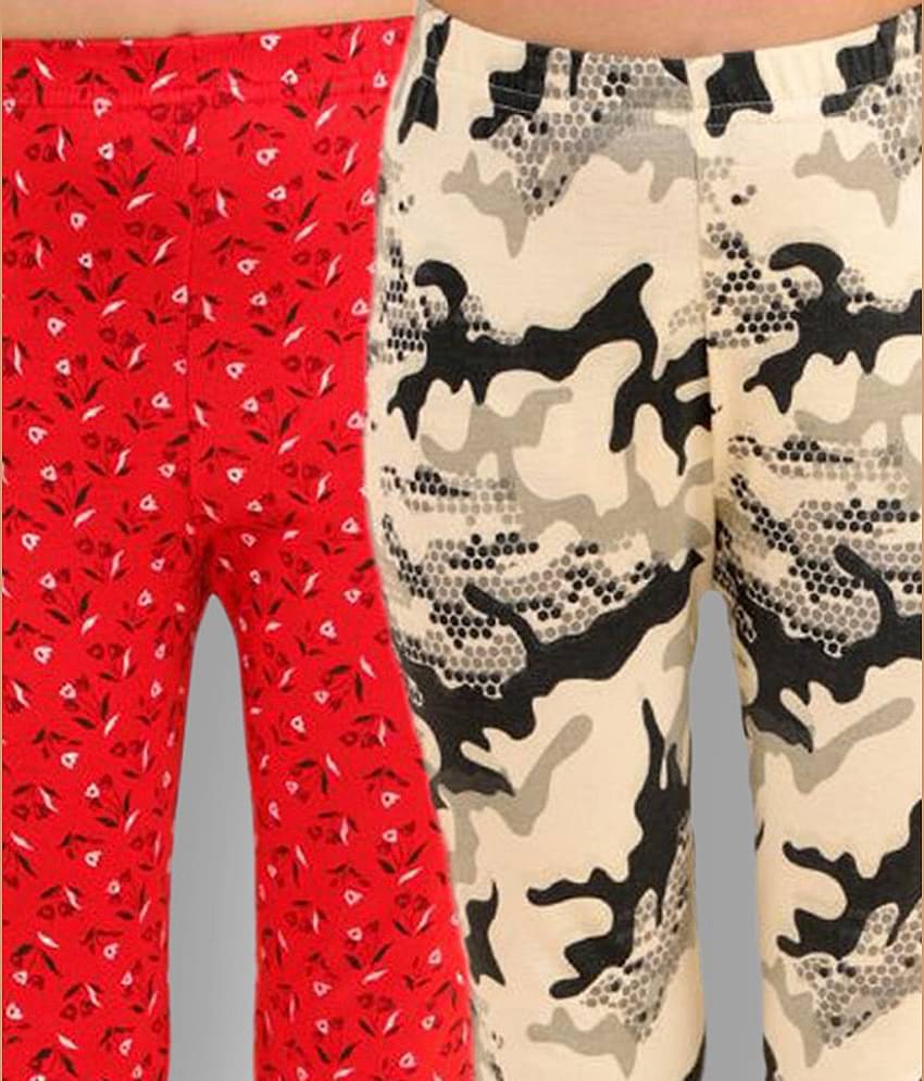 Kids Cave Pack of 2 Girls Cotton Blend Leggings ( Red )