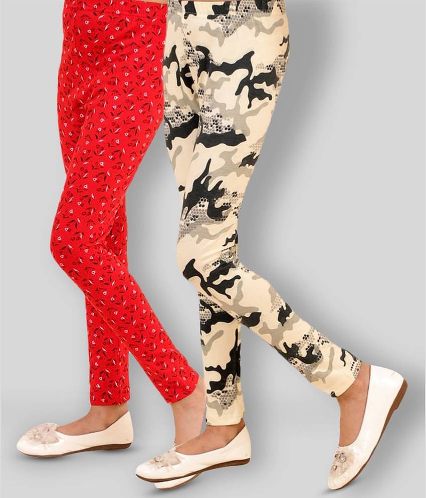 Kids Cave Pack of 2 Girls Cotton Blend Leggings ( Red )
