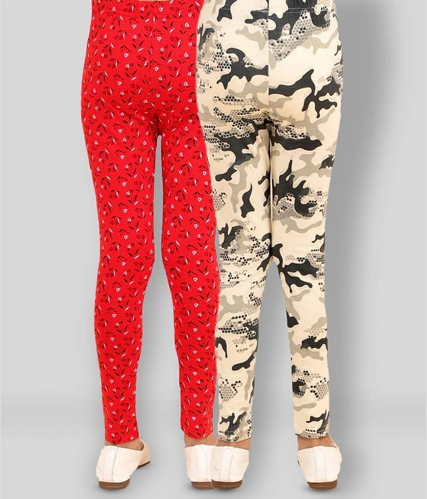 Kids Cave Pack of 2 Girls Cotton Blend Leggings ( Red )