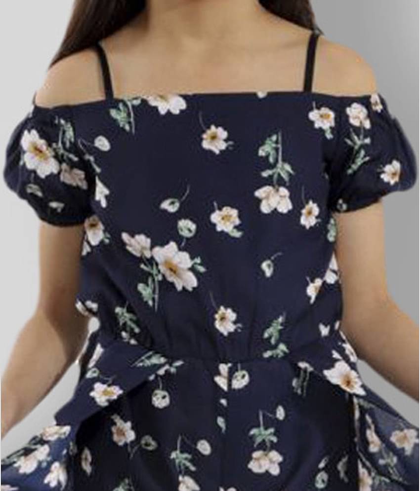 Kids Cave Girls Crepe Jumpsuit ( Pack of 1 , Navy Blue )