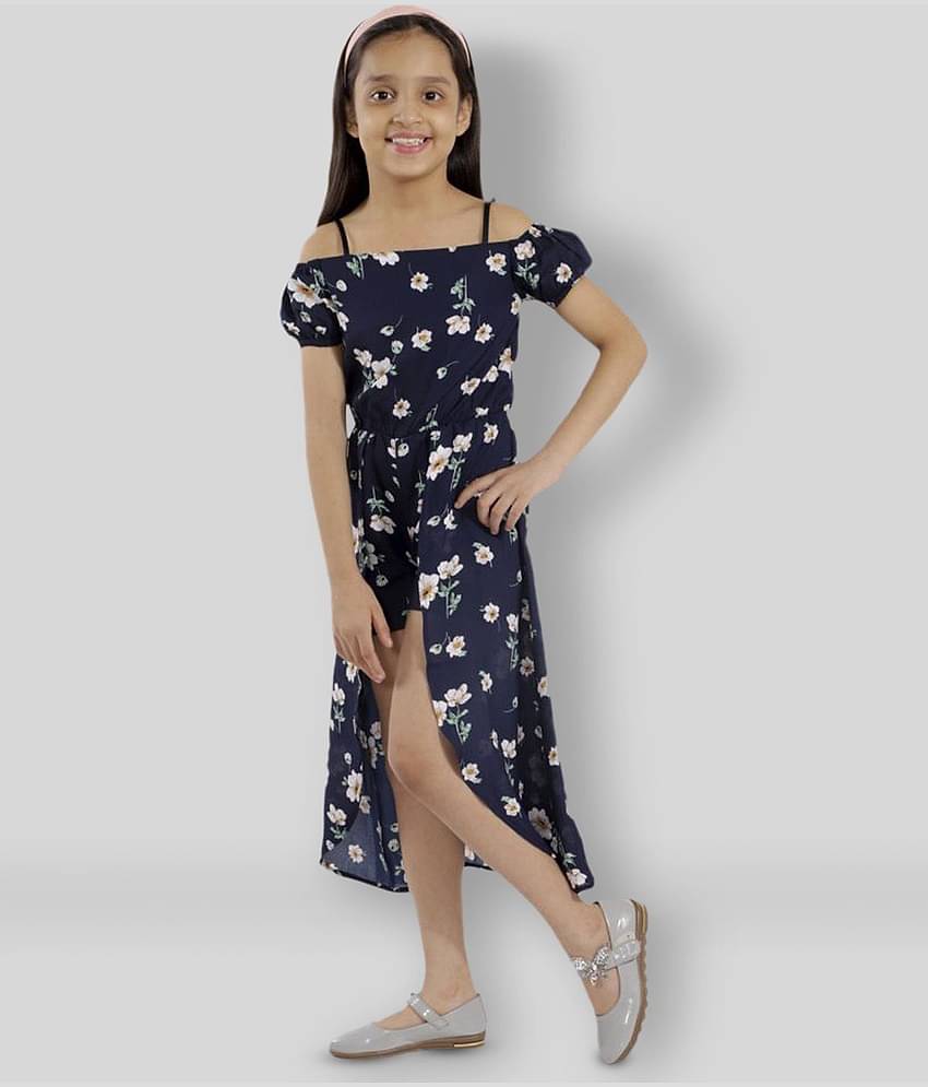 Kids Cave Girls Crepe Jumpsuit ( Pack of 1 , Navy Blue )