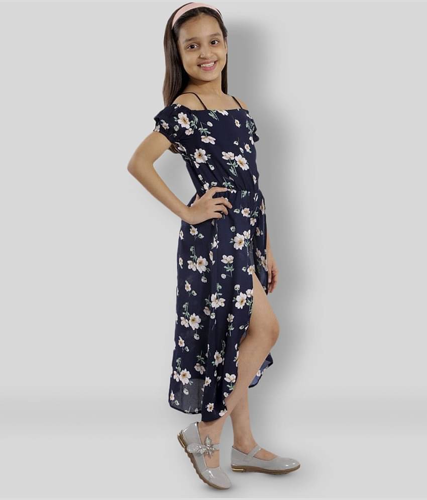 Kids Cave Girls Crepe Jumpsuit ( Pack of 1 , Navy Blue )
