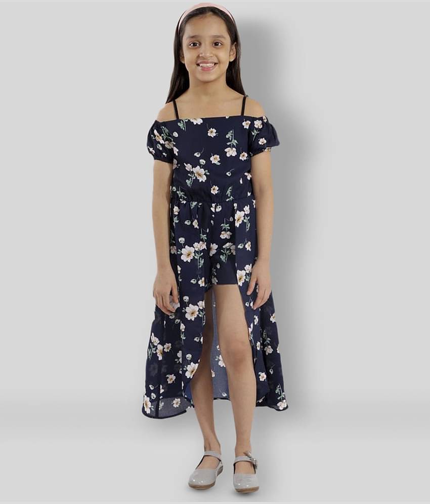Kids Cave Girls Crepe Jumpsuit ( Pack of 1 , Navy Blue )