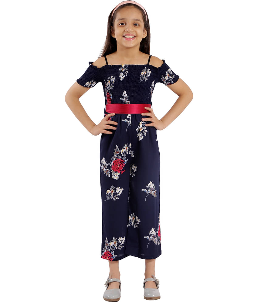 Kids Cave Girls Crepe Jumpsuit ( Pack of 1 , Navy Blue )