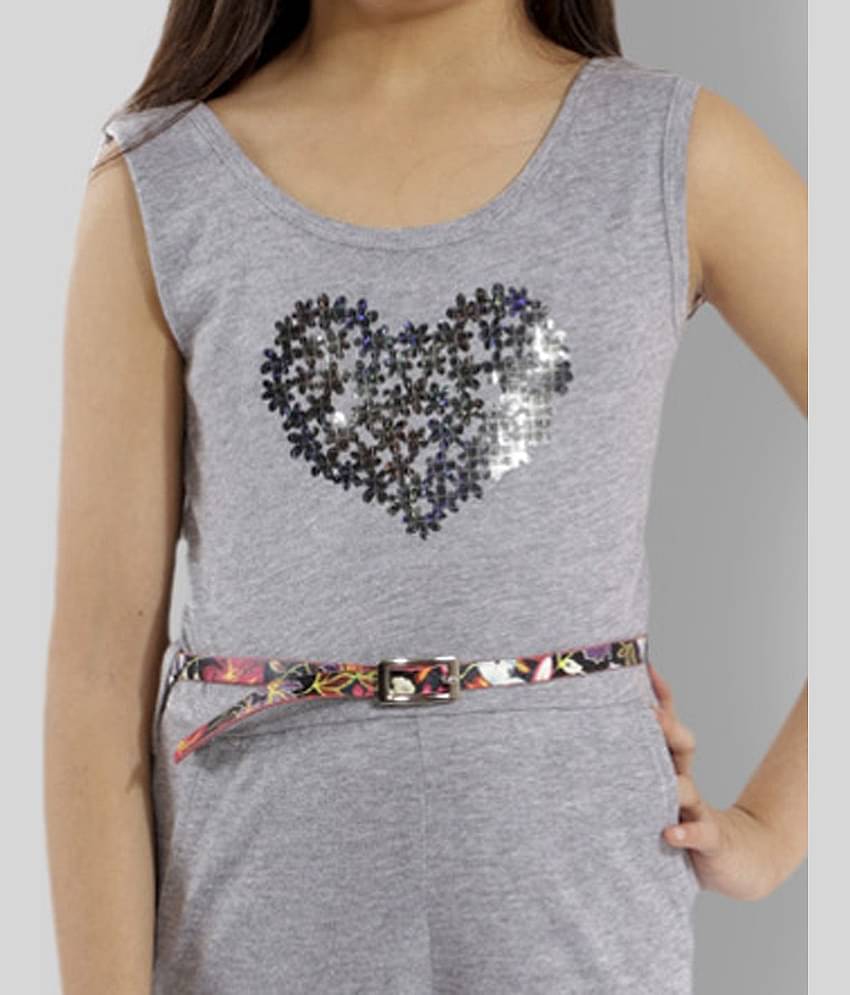 Kids Cave Girls Cotton Blend Jumpsuit ( Pack of 1 , Grey )