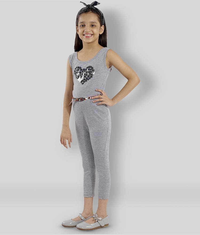 Kids Cave Girls Cotton Blend Jumpsuit ( Pack of 1 , Grey )