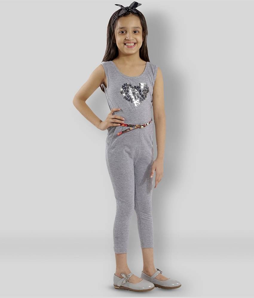 Kids Cave Girls Cotton Blend Jumpsuit ( Pack of 1 , Grey )