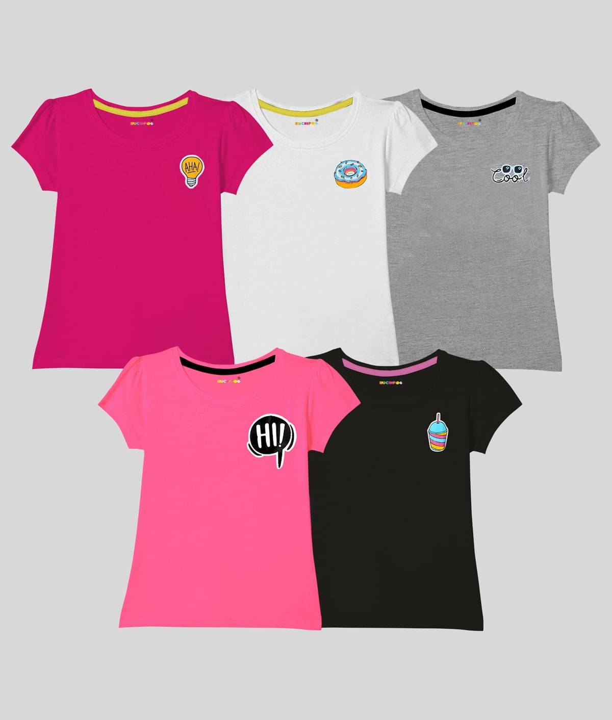     			Kuchipoo - Multi Cotton Blend Girls T-Shirt ( Pack of 5 )