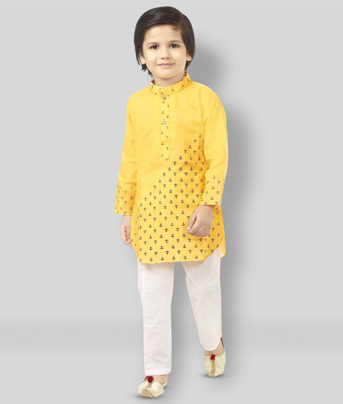 JCT DRESSES Boys Cotton Blend Abstract - Pattern Kurta Pant Set ( Light Yellow , Pack of 1 ) JCT DRESSES Boys Cotton Blend Abstract - Pattern Kurta Pant Set ( Light Yellow , Pack of 1 )