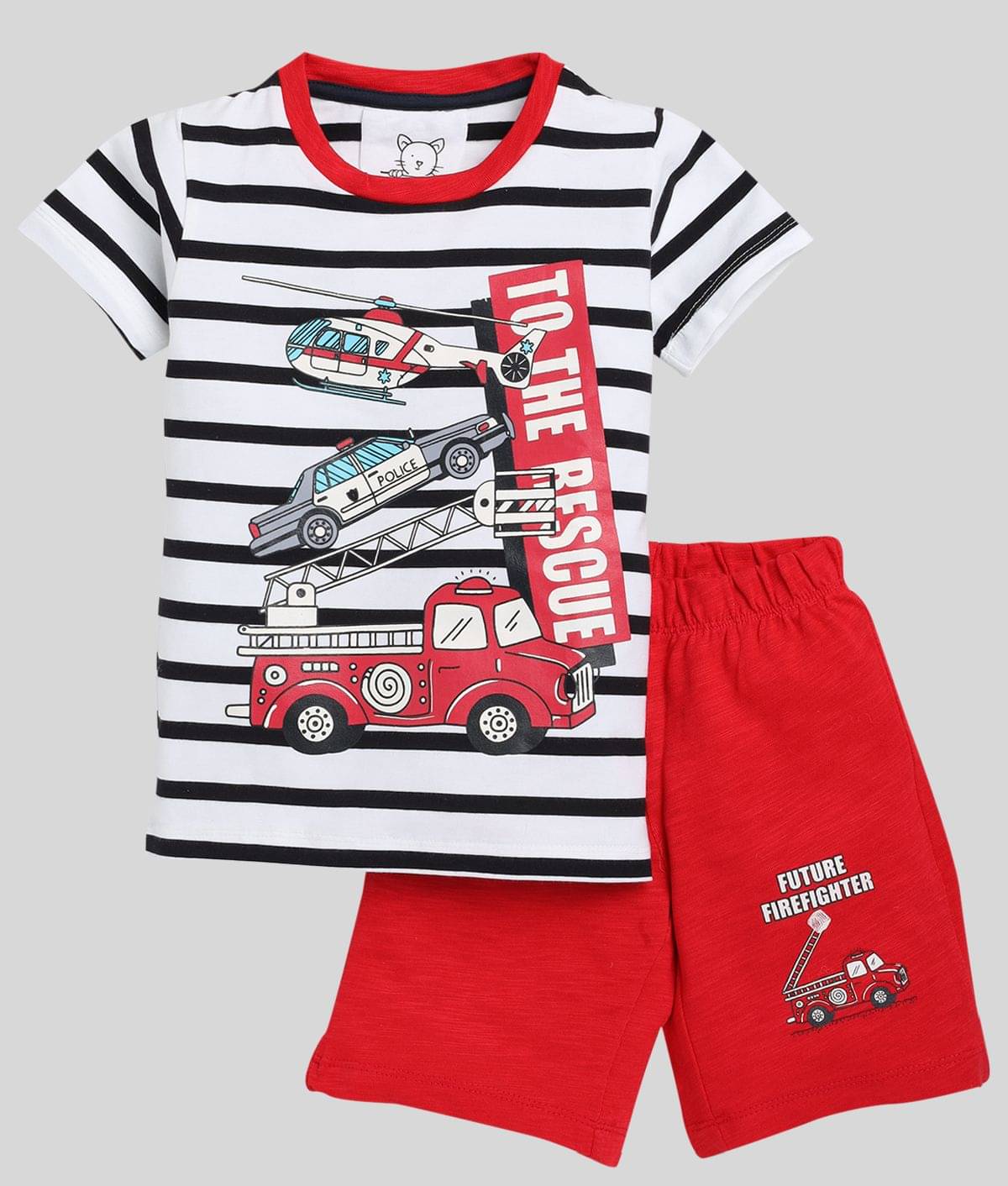     			Lazy Shark Pack of 1 Boys Cotton Blend T-Shirt & Shorts Set ( White )