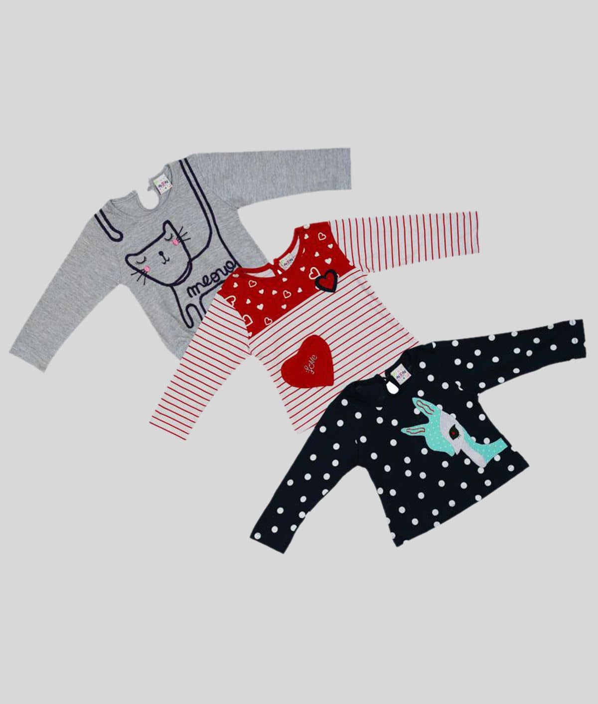 Me N My CLOSET Pack of 3 Baby Girls Cotton T-Shirt ( Multi )