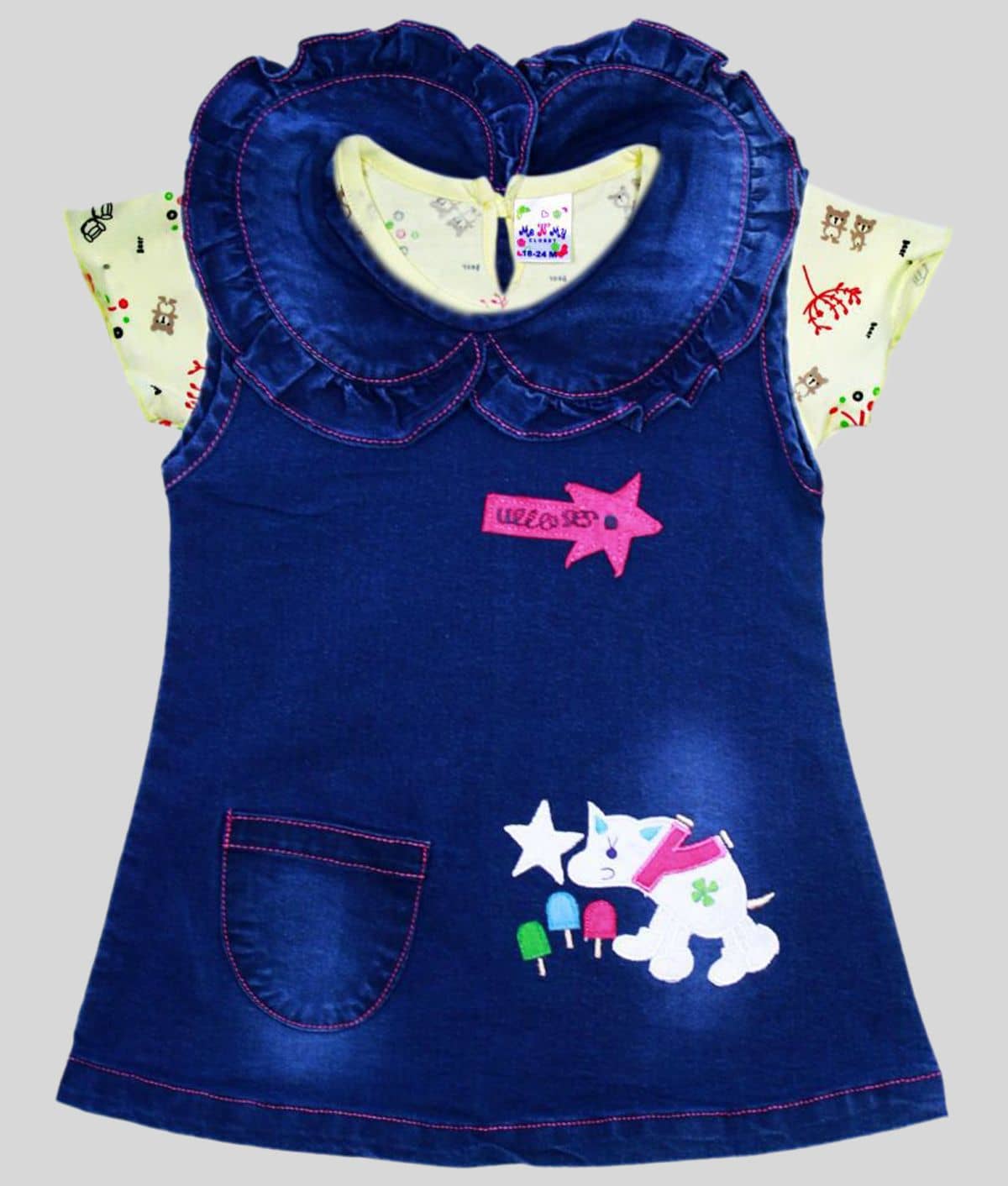 Me N My CLOSET Baby Girls Denim Frocks ( Multi )