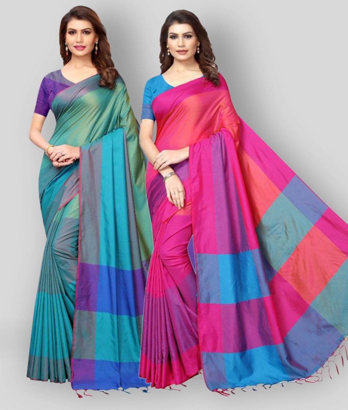     			NightBlue Cotton Solid Saree With Unstitched Blouse Piece ( Pink )