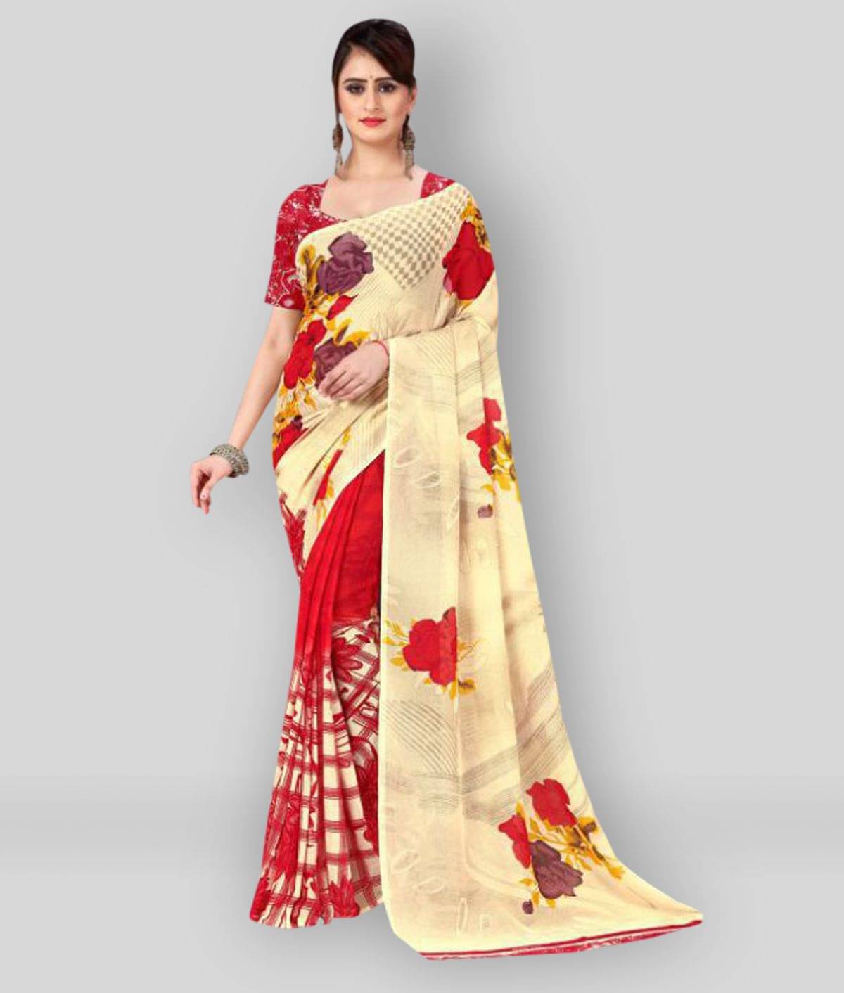     			ANAND SAREES Georgette Printed Saree With Unstitched Blouse Piece ( Beige )