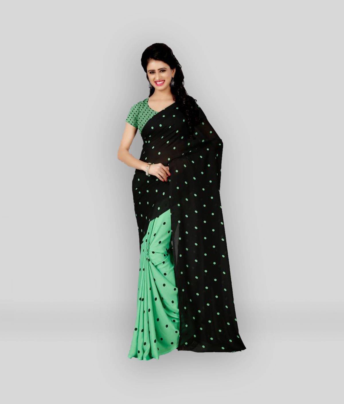     			ANAND SAREES Georgette Printed Saree With Unstitched Blouse Piece ( Green )