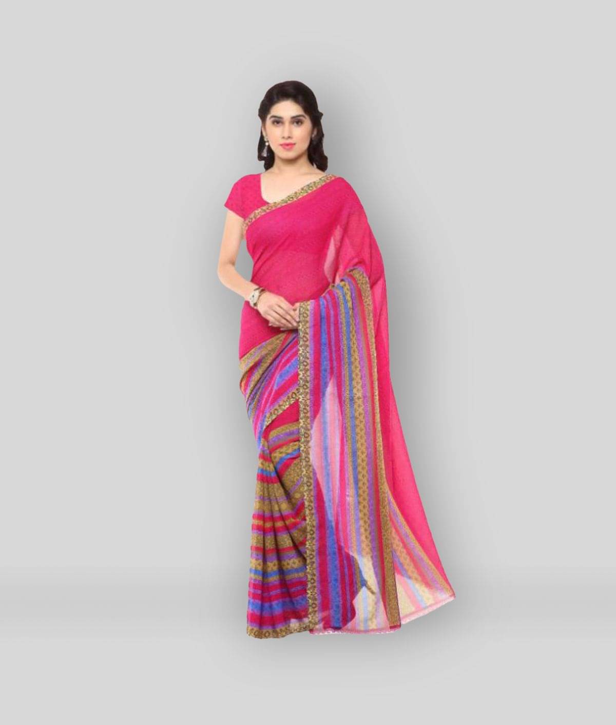     			ANAND SAREES Georgette Printed Saree With Unstitched Blouse Piece ( Pink )