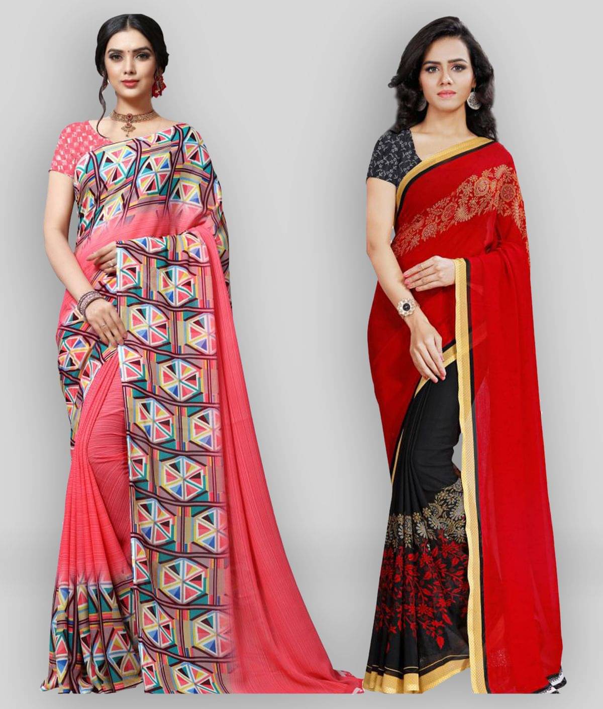ANAND SAREES Georgette Printed Saree With Unstitched Blouse Piece ( Red ) ANAND SAREES Georgette Printed Saree With Unstitched Blouse Piece ( Red )