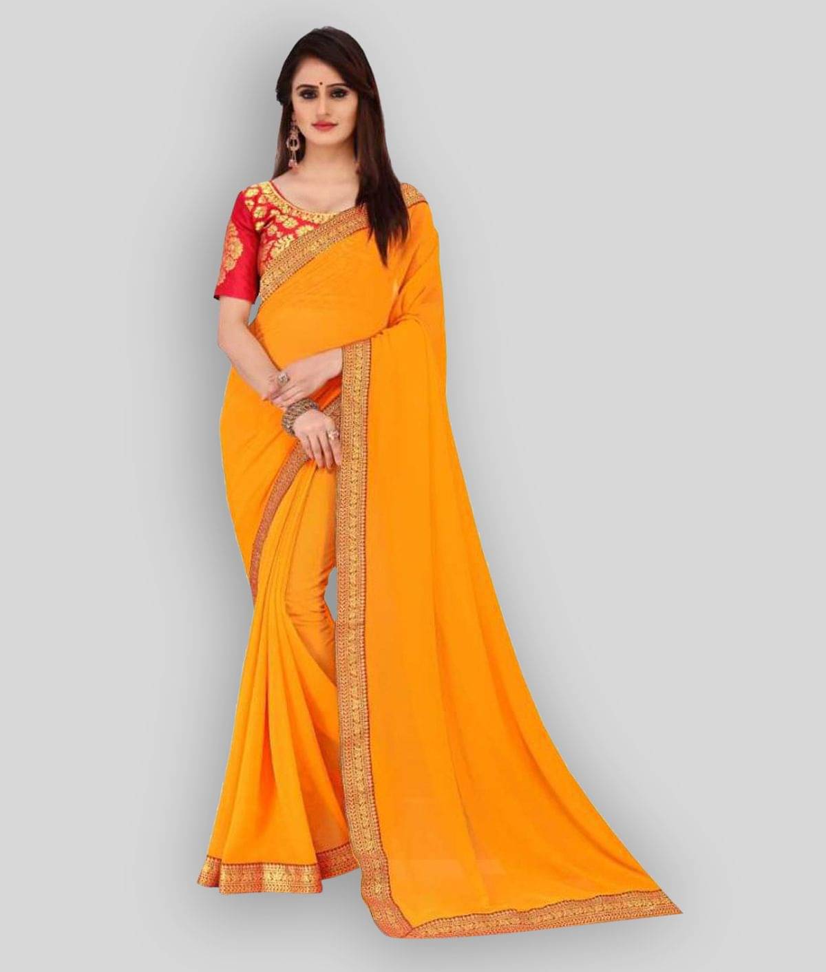 ANAND SAREES Chiffon Self Design Saree With Unstitched Blouse Piece ( Yellow ) ANAND SAREES Chiffon Self Design Saree With Unstitched Blouse Piece ( Yellow )