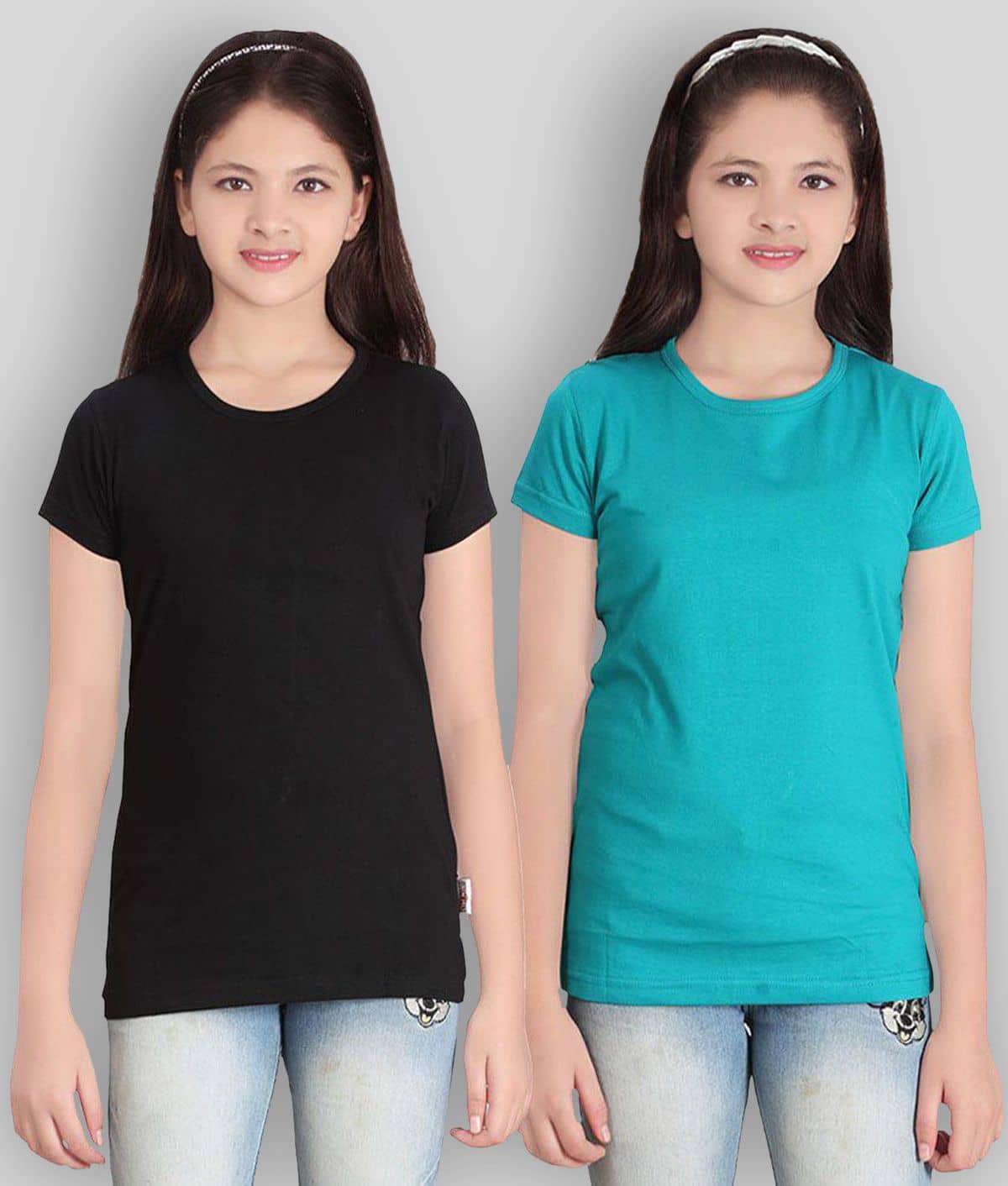Sini Mini Pack of 2 Girls Cotton T-Shirt ( Blue )