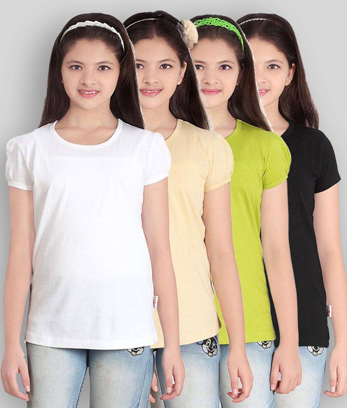     			Sini Mini Pack of 4 Girls Cotton T-Shirt ( Blue )
