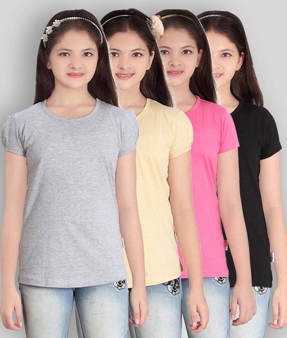     			Sini Mini Pack of 4 Girls Cotton T-Shirt ( Blue )