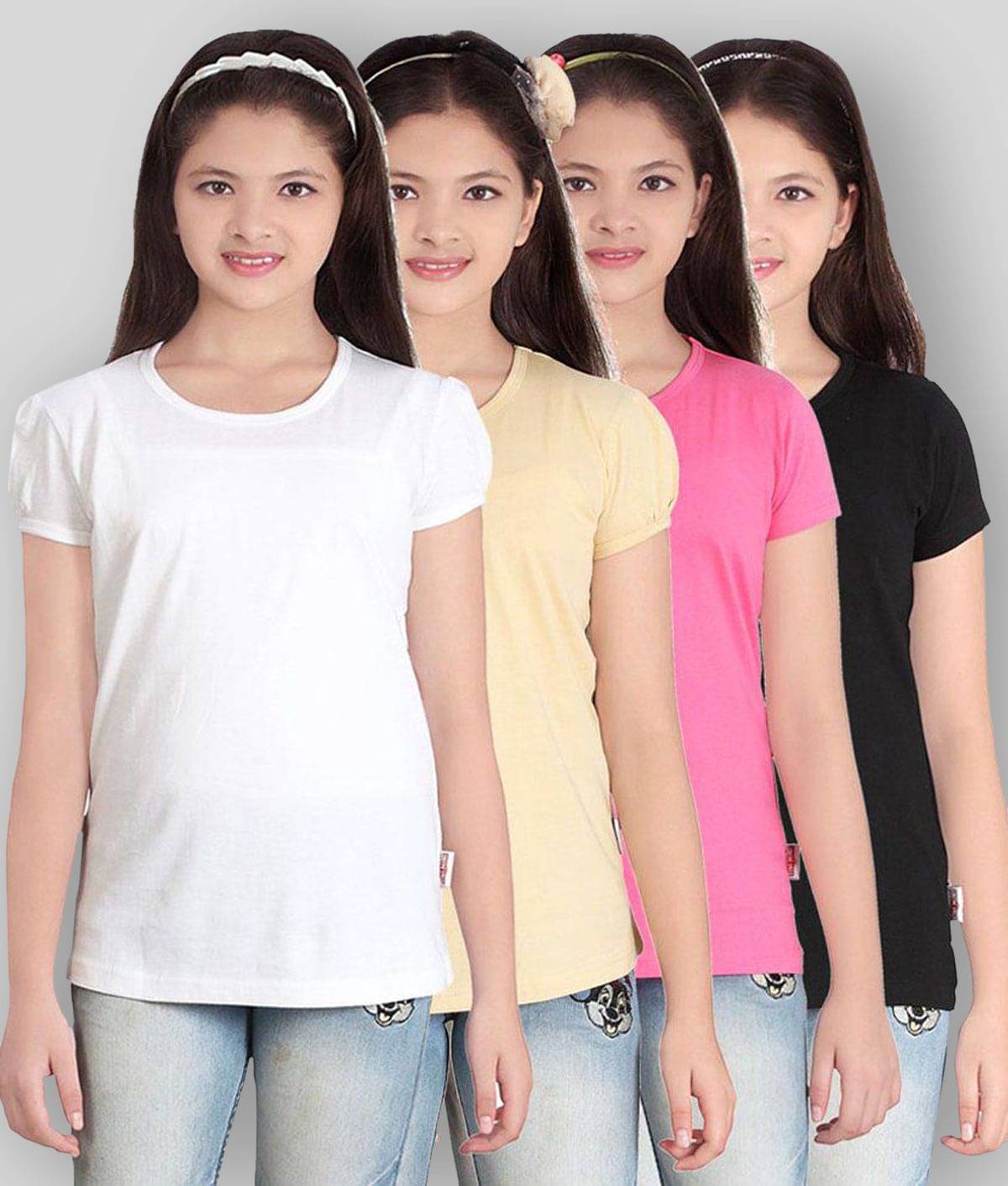    			Sini Mini Pack of 4 Girls Cotton T-Shirt ( Blue )